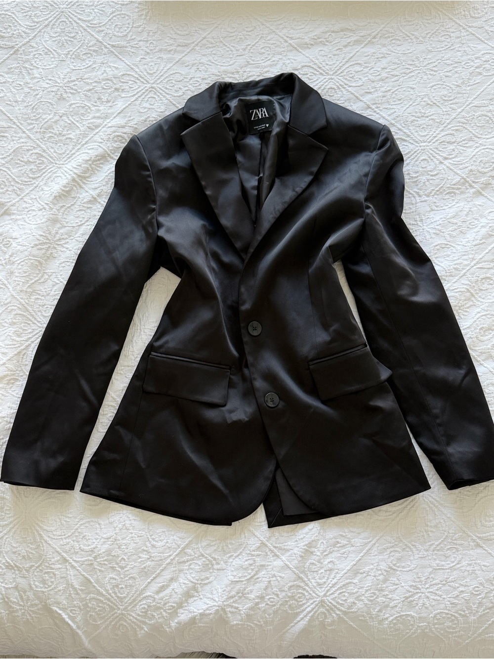Zara Black Satin Tailored Blazer